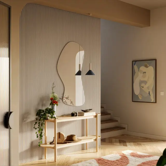 Panneau mural bois effet vague Naya Beige sable - 3